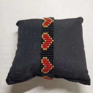 Loom Beaded Bracelet Black w/ Red Hearts